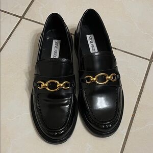 Steve Madden Black Loafers with Gold Accent